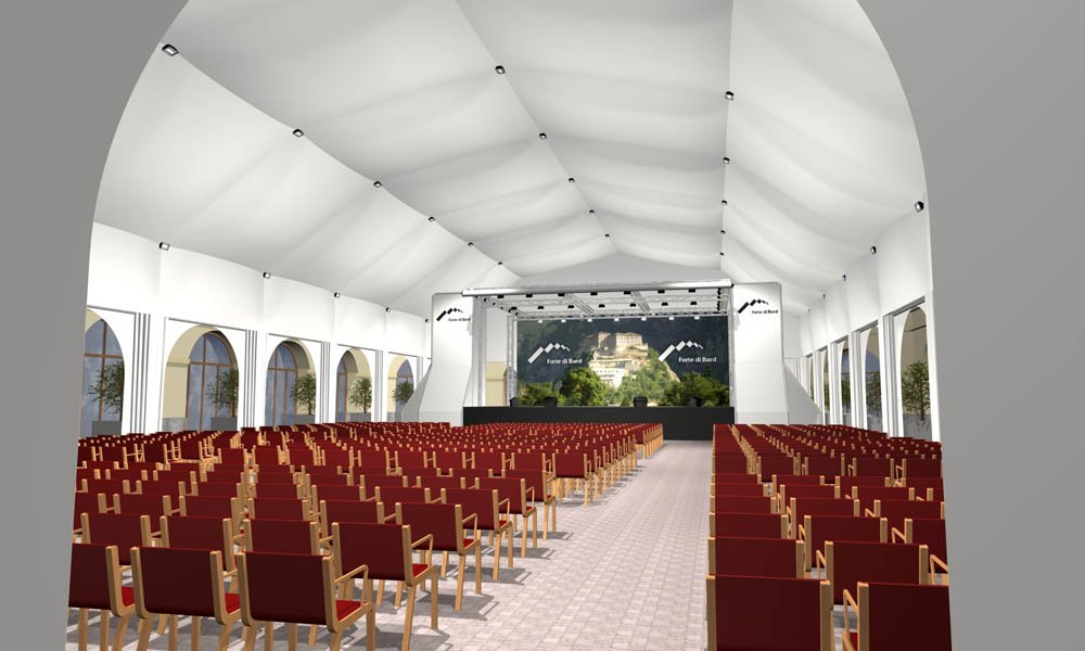 Modello 3D e render visual allestimento tensostruttura