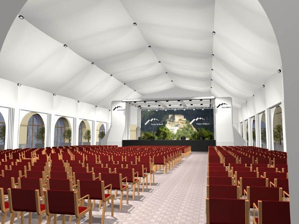 Modello 3D e render visual allestimento tensostruttura