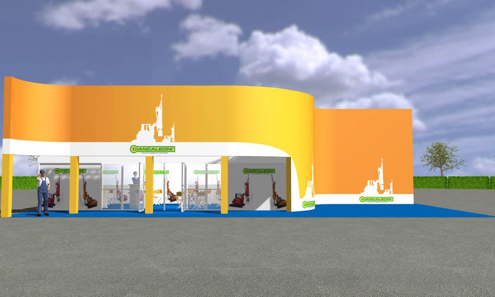 Modello 3D e render visual allestimento stand Ciancale