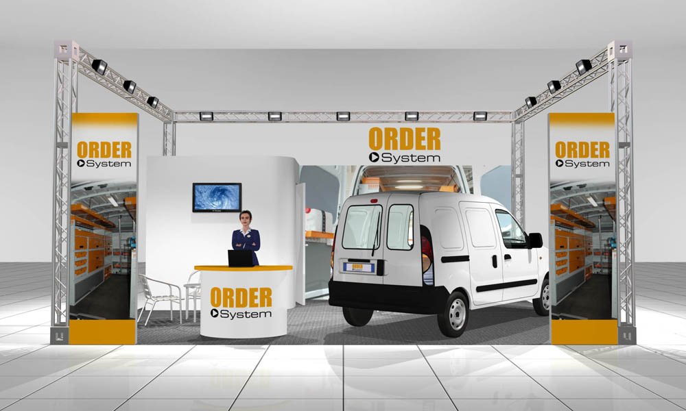 Modello 3D e render visual allestimento stand Order Sy
