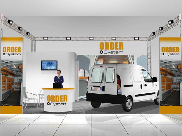Modello 3D e render visual allestimento stand Order Sy