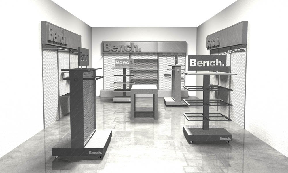 Modello 3D e render visual allestimento stand Bench