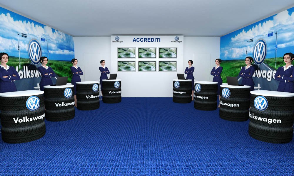 Modello 3D e render visual allestimento stand Volkswagen - Peraria Fly Service (2009) #3