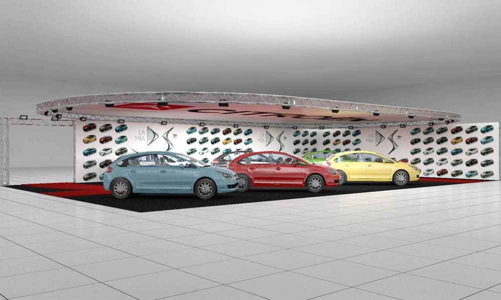 Modello 3D e render visual allestimento stand Citroen