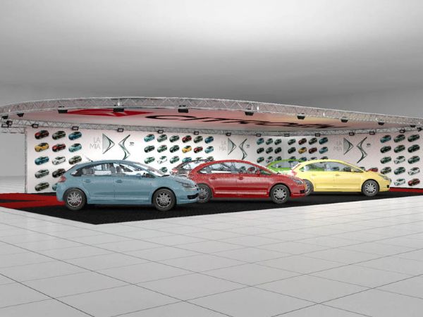 Modello 3D e render visual allestimento stand Citroen