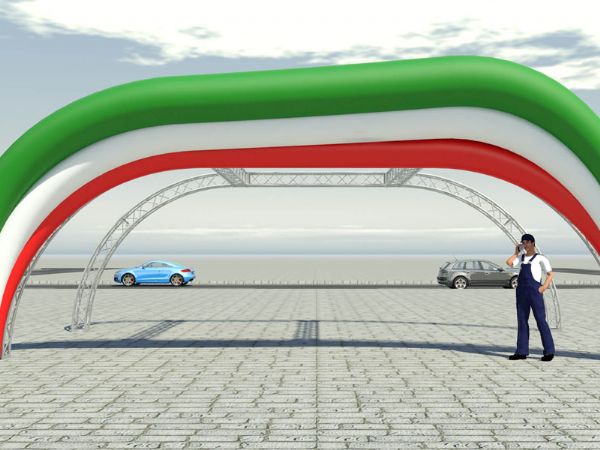 Modello 3D e render visual arco gonfiabile ad aria fredda - Peraria Fly Service (2008)