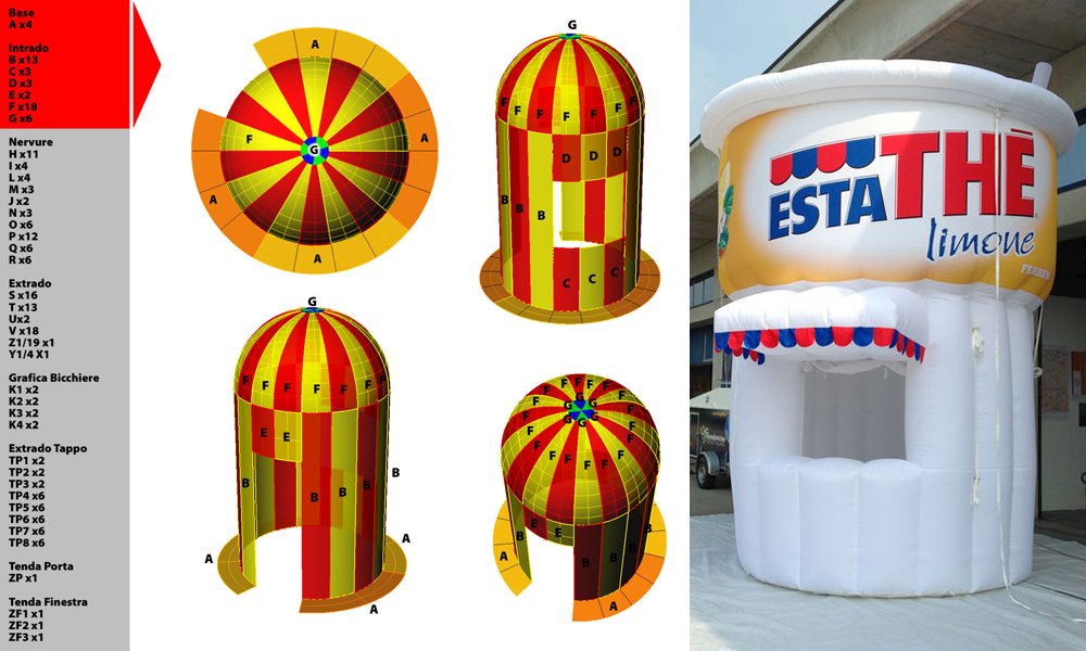 Modello 3D e render visual gonfiabile ad aria fredda