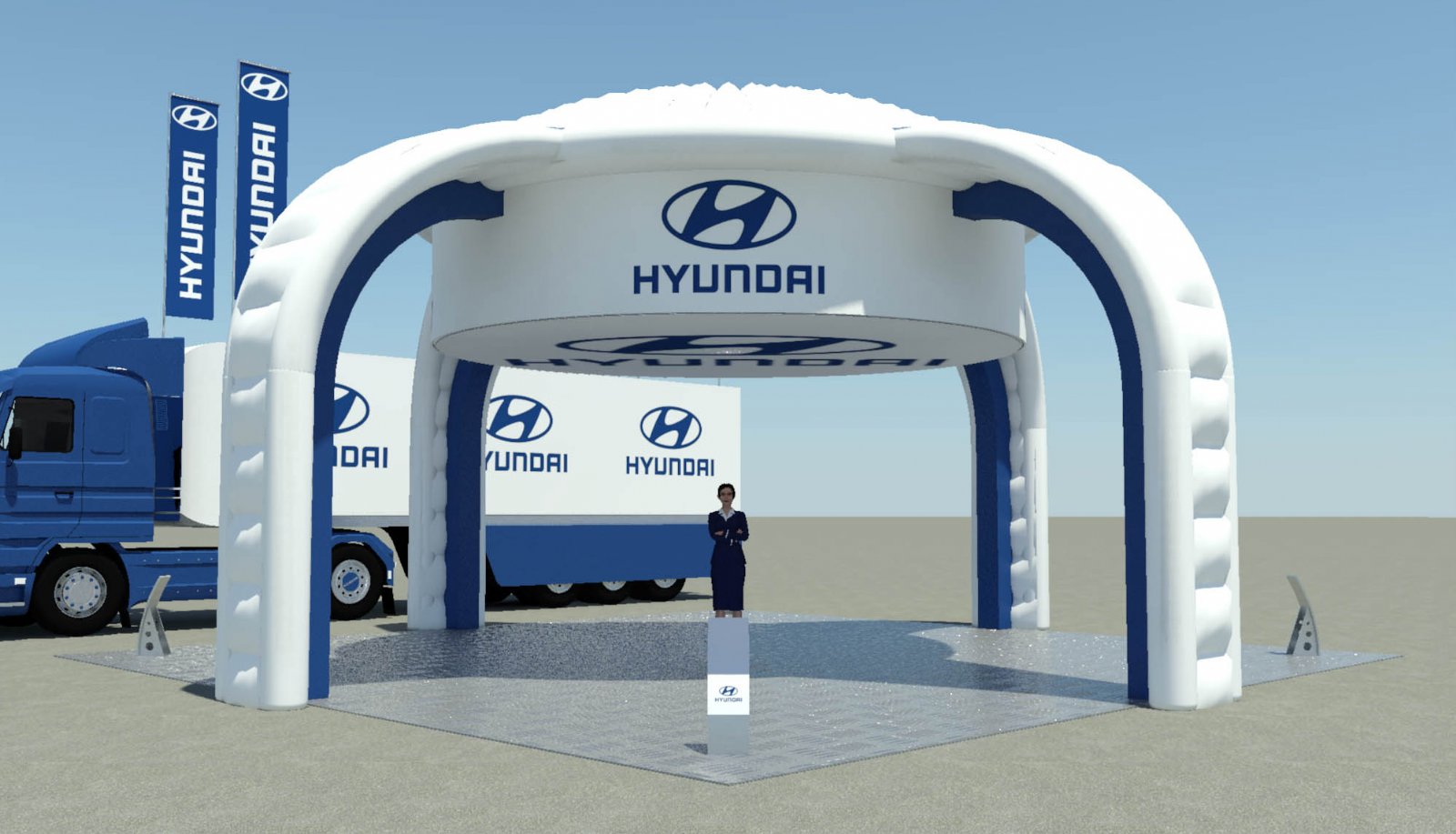 Modello 3D e render visual stand con moduli di americane
